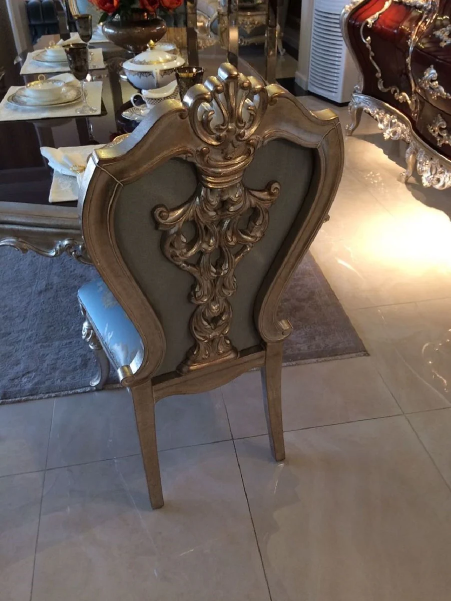 Luxury Baroque Dining Room Chair Set Light Blue / Beige / Silver - Magnificent Kitchen Chairs Set of 8 - Baroque Dining Room Furniture
