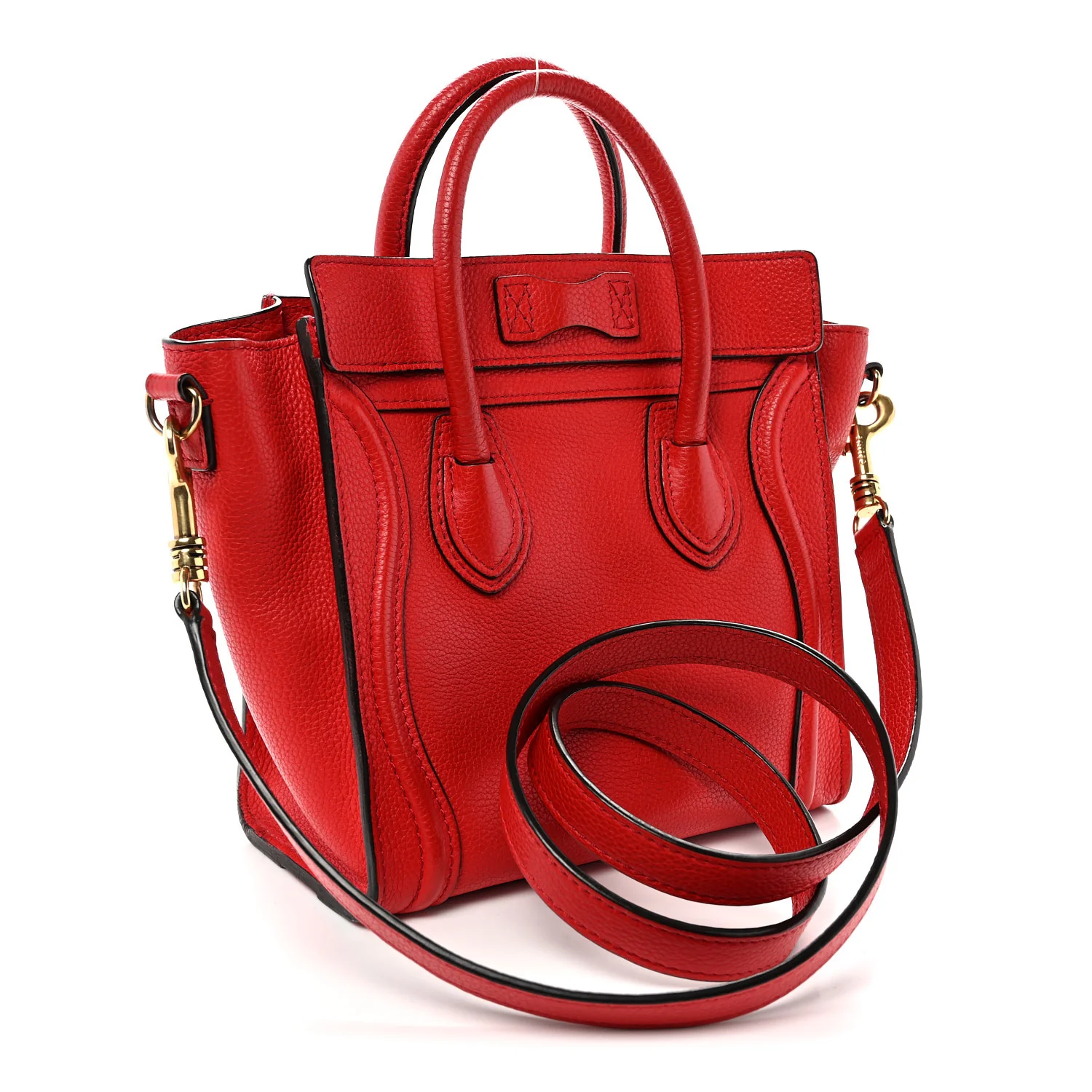 Drummed Calfskin Nano Luggage Vermillion - Top Club