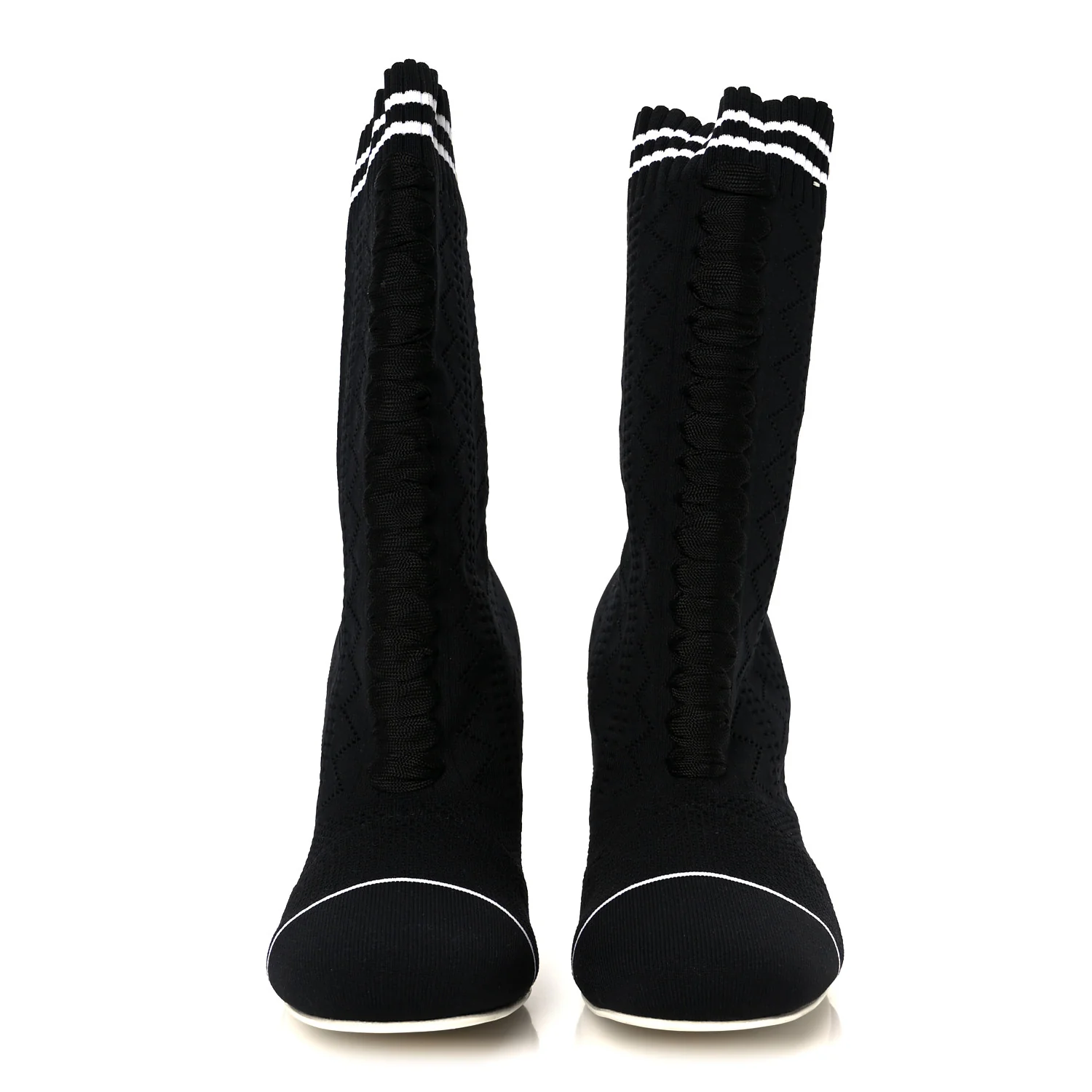 Stretch Fabric Openwork Rockoko 105mm Sock Boots  40 Black White - Top Club