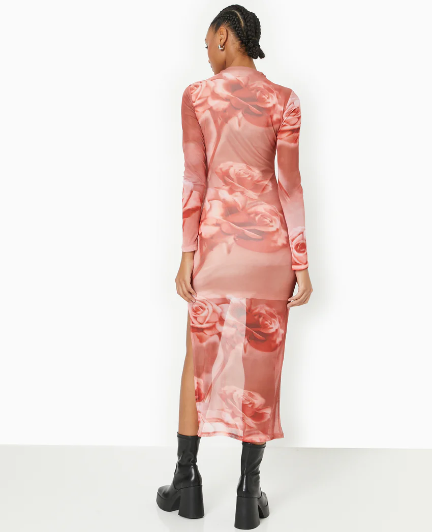 Pimkie Robe longue en maille résille motif roses
