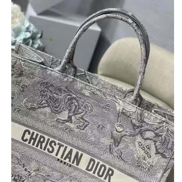 CD Unisex CD Large CD Book Tote Gray Toile De Jouy Embroidery - Top Club