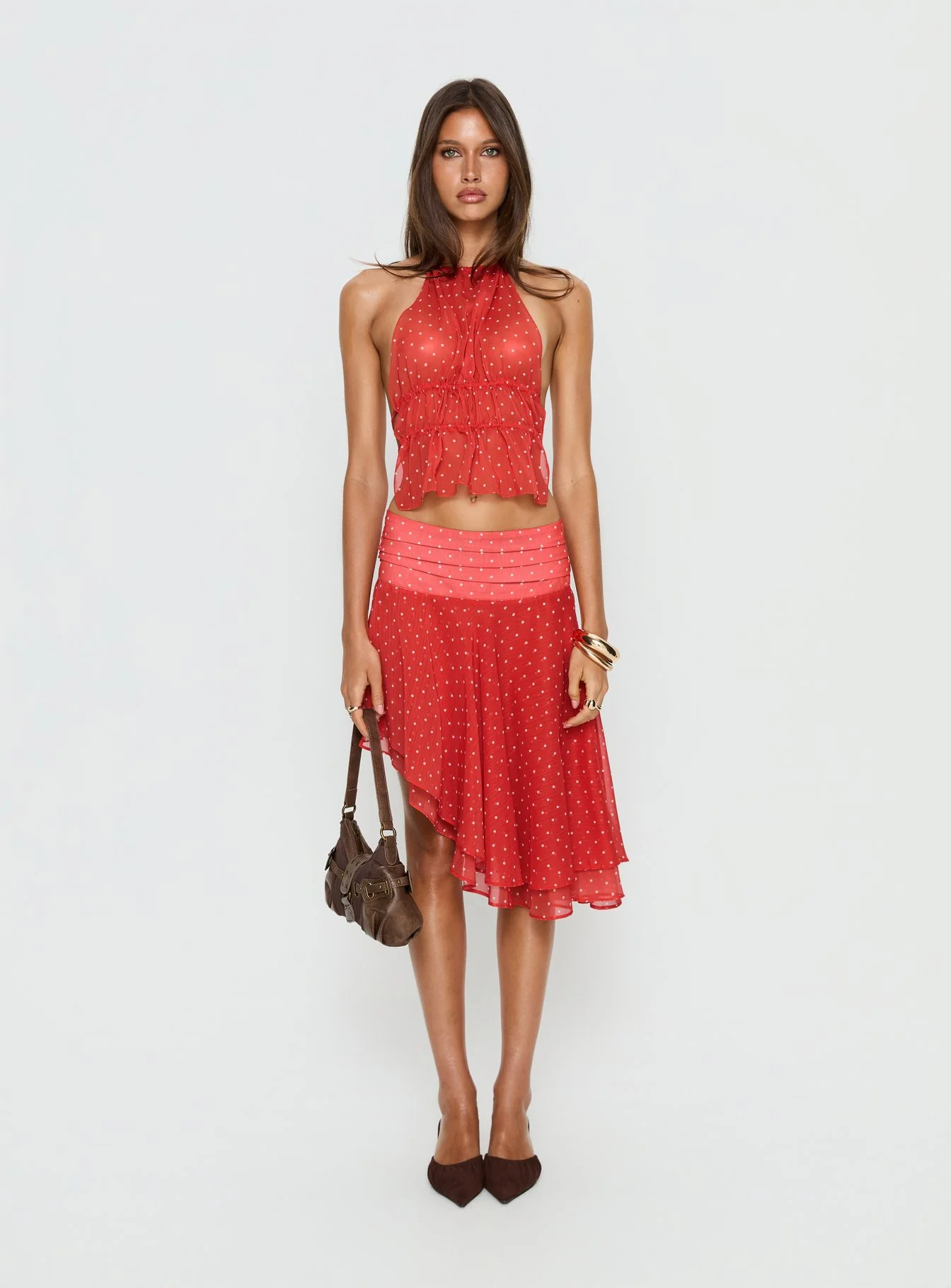 Legacy Midi Skirt Tomato Polka