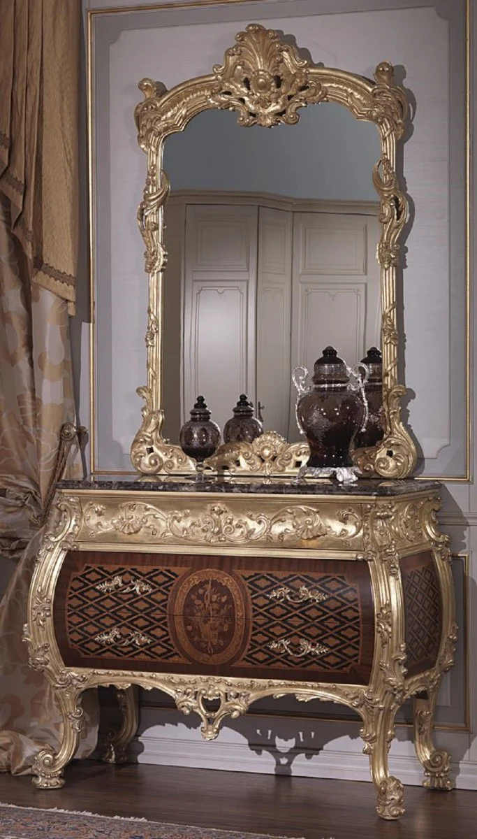 Luxury Baroque chest of drawers with mirror brown / black / gold - Baroque mirror chest of drawers - Magnificent Baroque furniture - Hotel furniture - Castle furniture - Luxury quality - Made in Italy