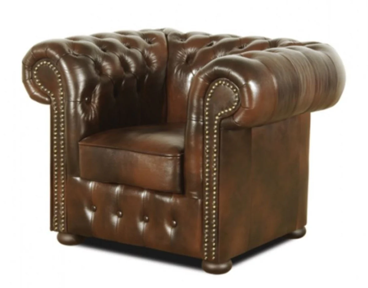 Chesterfield Living Room Set of 3 Dark Brown - Luxury Genuine Leather Furniture