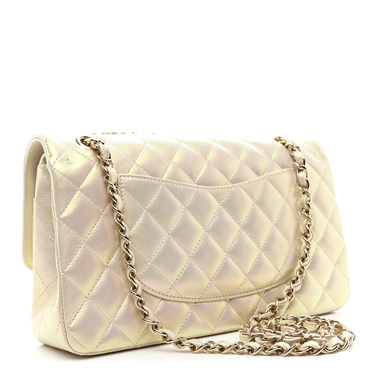 Iridescent Lambskin Quilted Medium Double Flap Ivory - Top Club