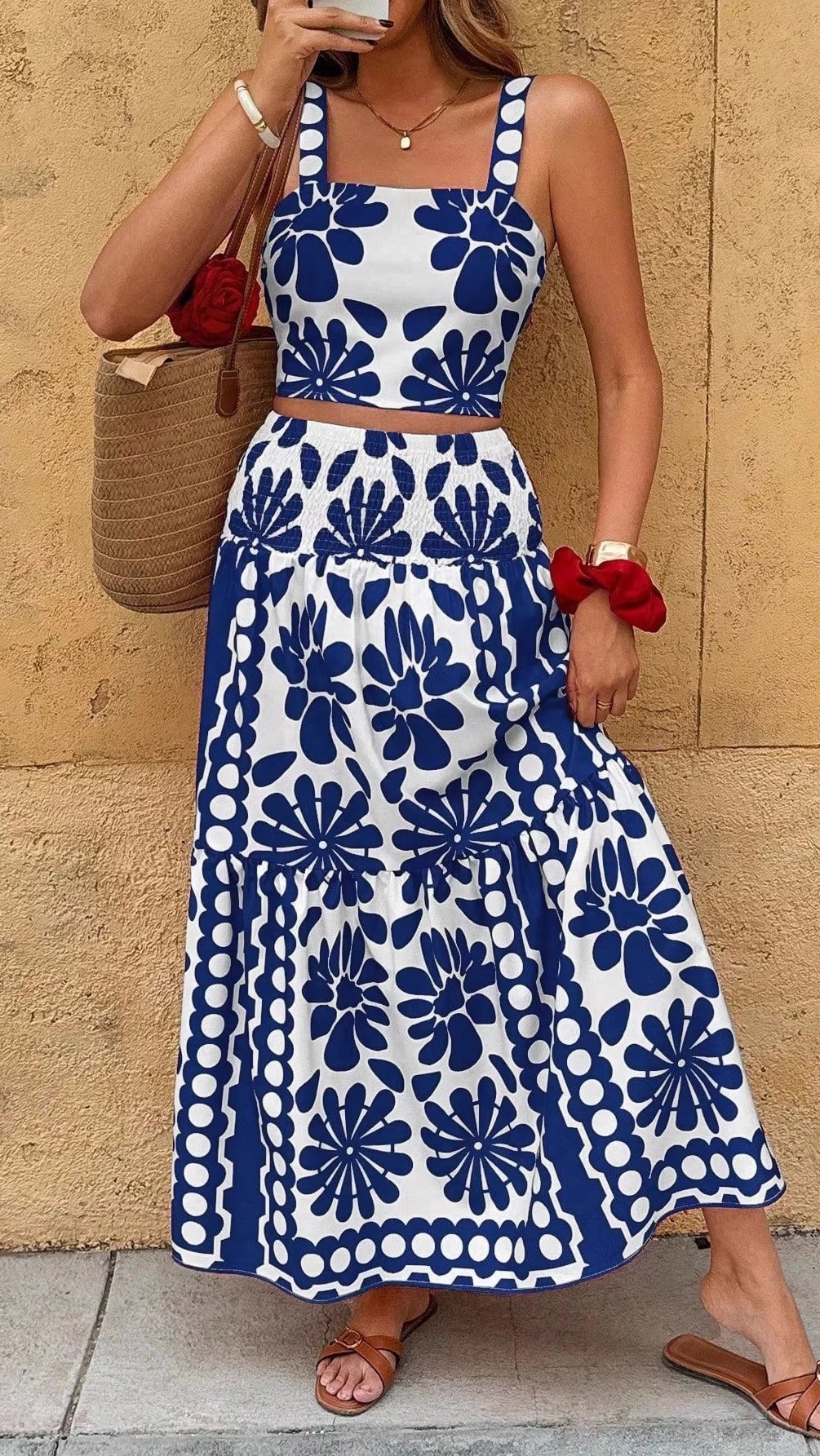 Women's Vacation-Style Casual Printed Spaghetti-Strap Maxi Dress Set - Nordfashionstorm - Women's Clothing, Fashion for You - Nordfashionstorm.com