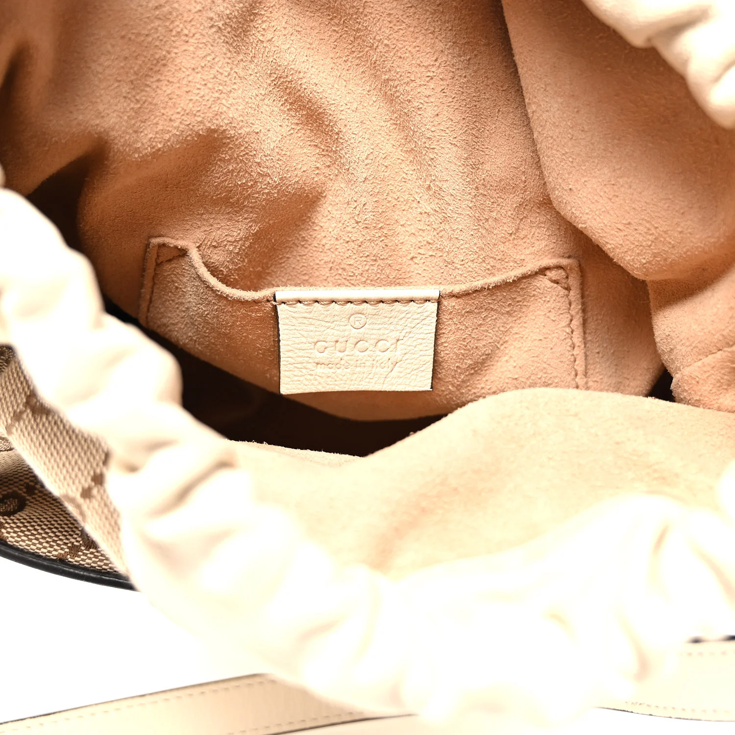 Monogram Textured Calfskin Horsebit 1955 Drawstring Bucket Bag Beige Mystic White - Top Club