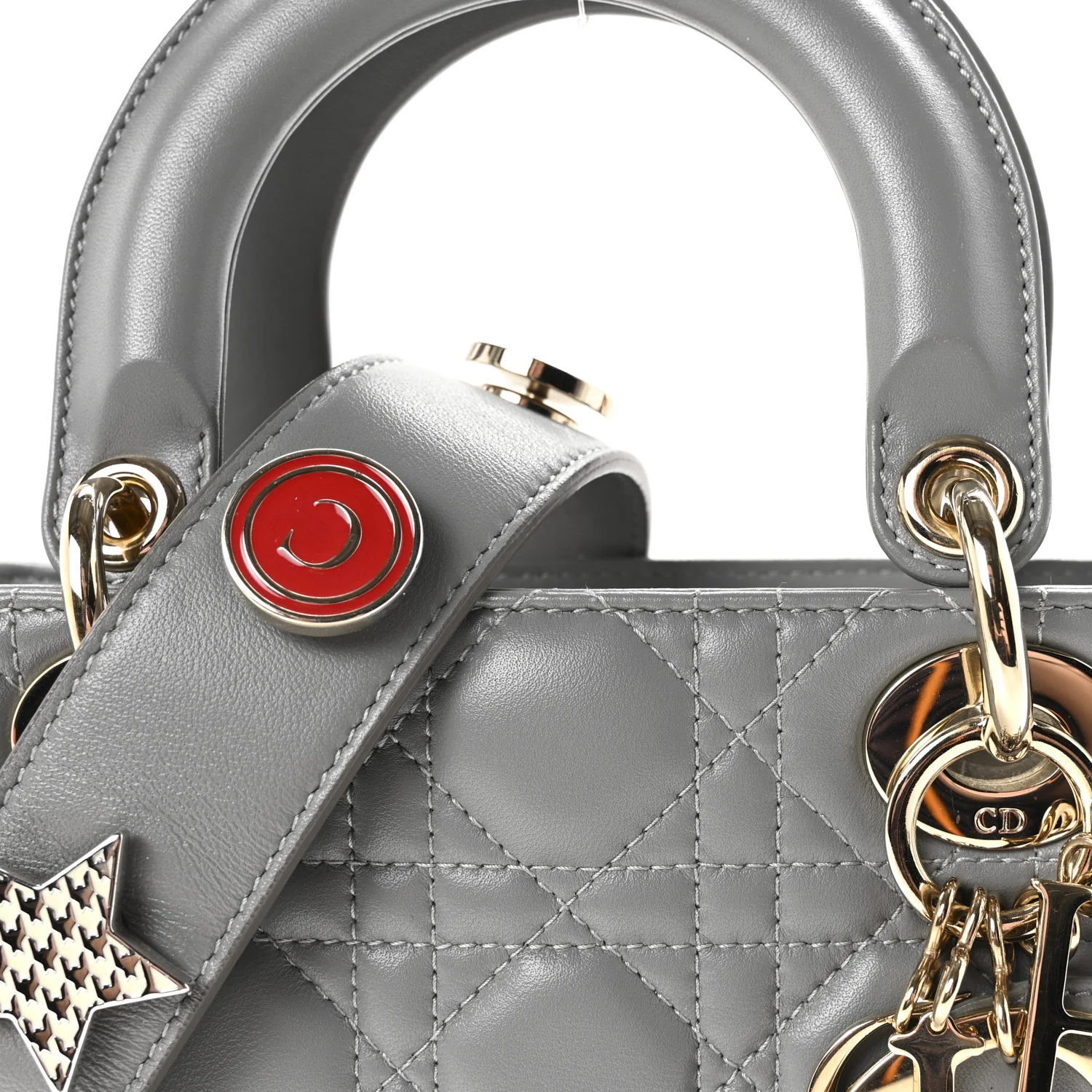 Lambskin Cannage Small My Lucky Badges My Lady Dior Grey - Top Club