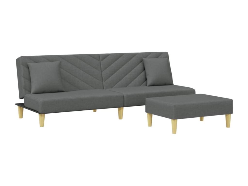Sofá cama de 2 plazas con almohadas y taburete tela gris oscuro