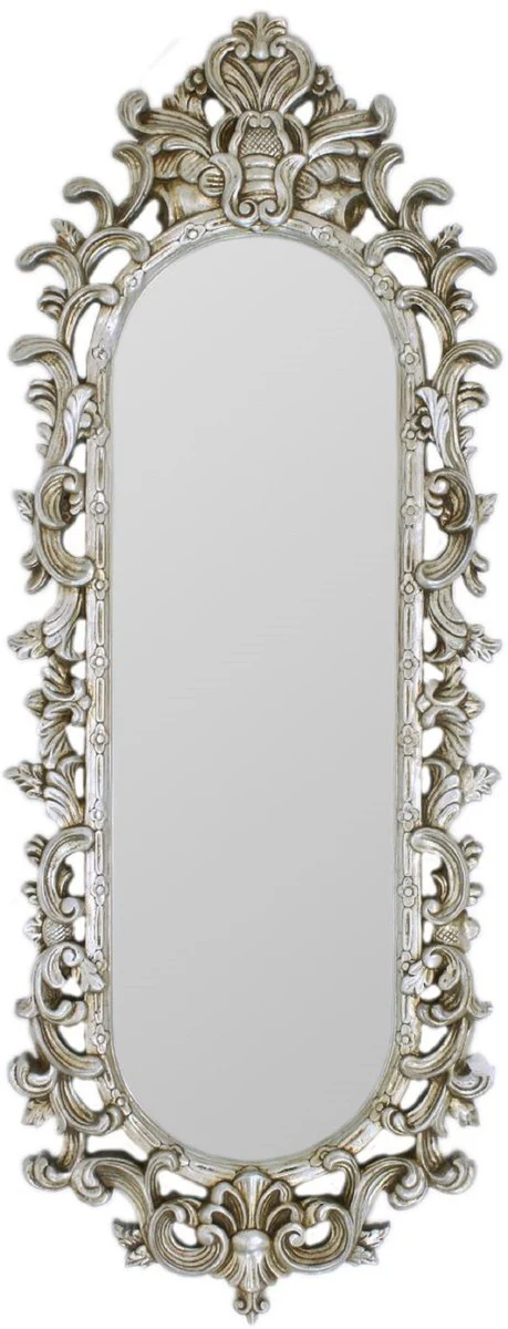 Baroque mirror silver 40 x H. 130 cm - Magnificent wall mirror in baroque style - antique style wardrobe mirror - living room mirror - baroque furniture