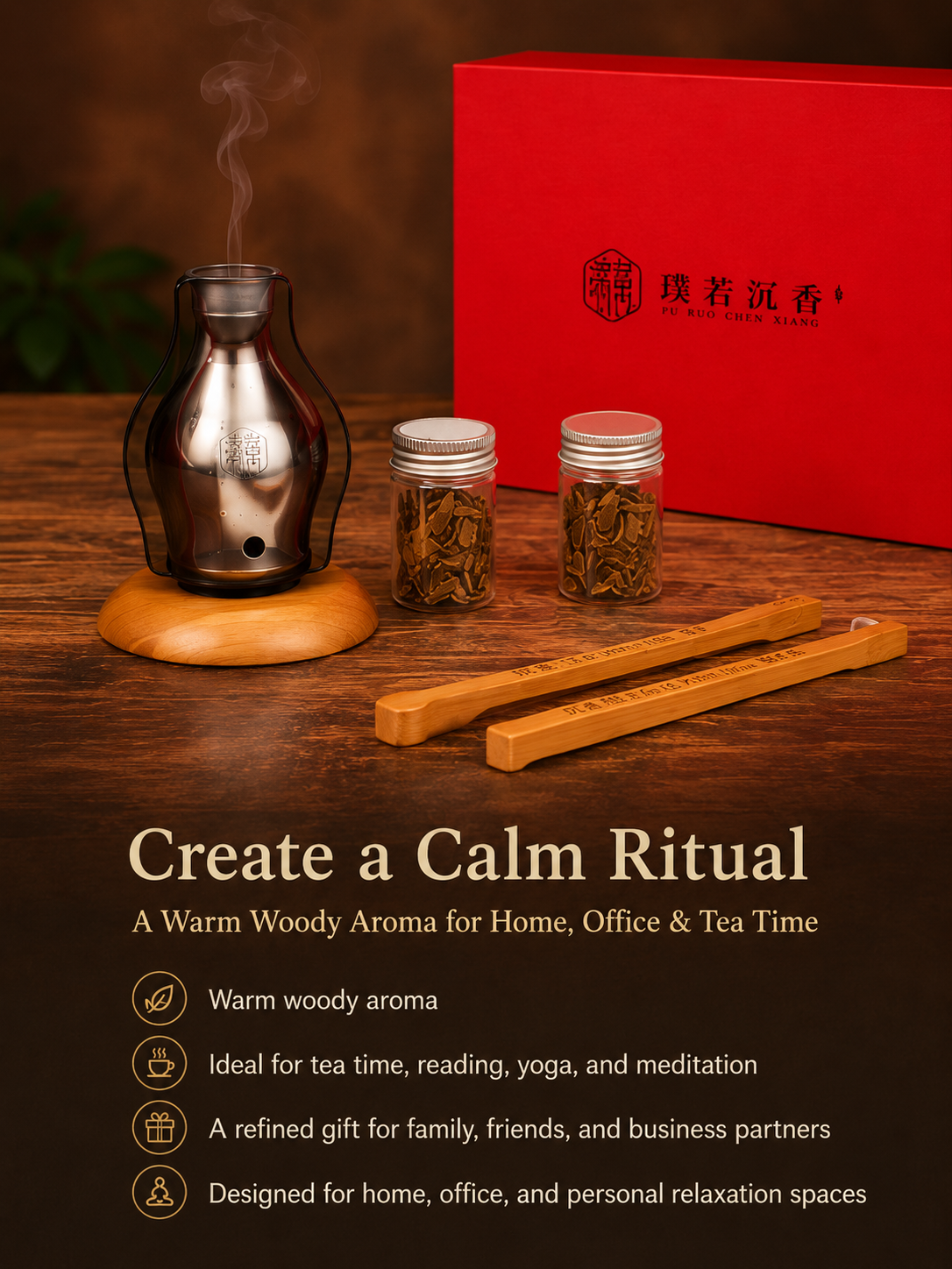 Agarwood incense burner with natural agarwood chips
