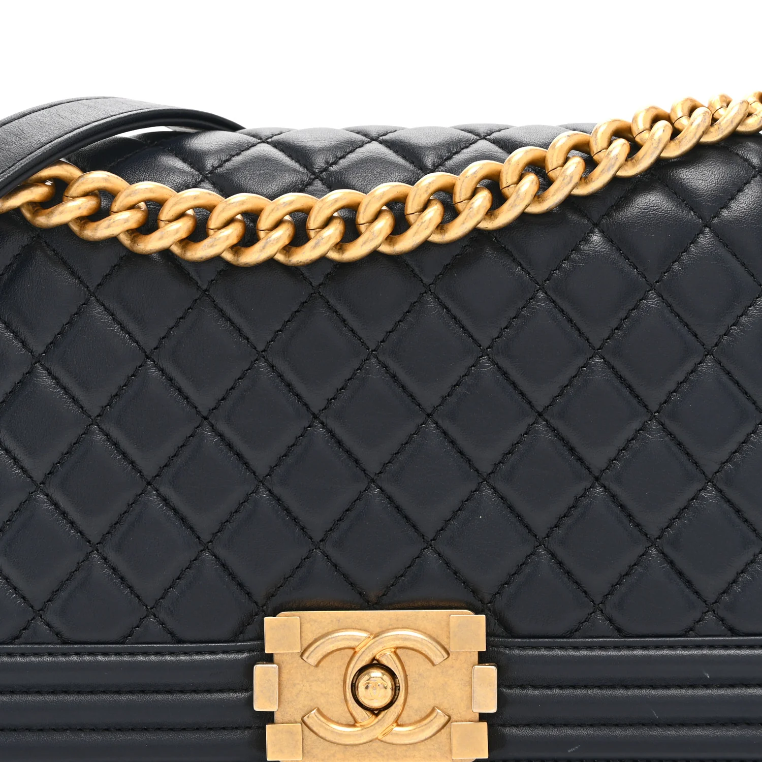Lambskin Quilted Medium Boy Flap Dark Navy - Top Club