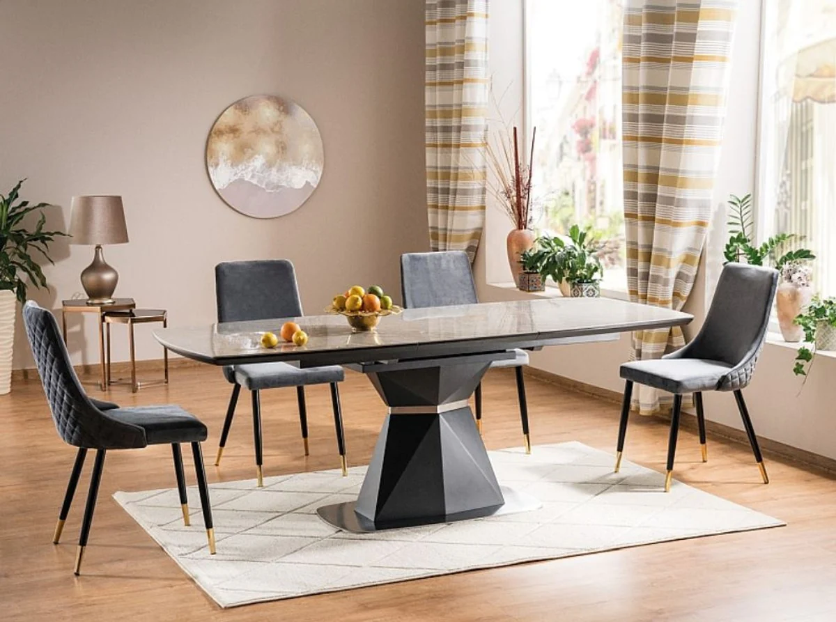 Luxury dining table gray / matt anthracite 160-210 x 90 x H. 76 cm - Modern extendable dining room table with ceramic tops in marble look - Luxury dining room furniture