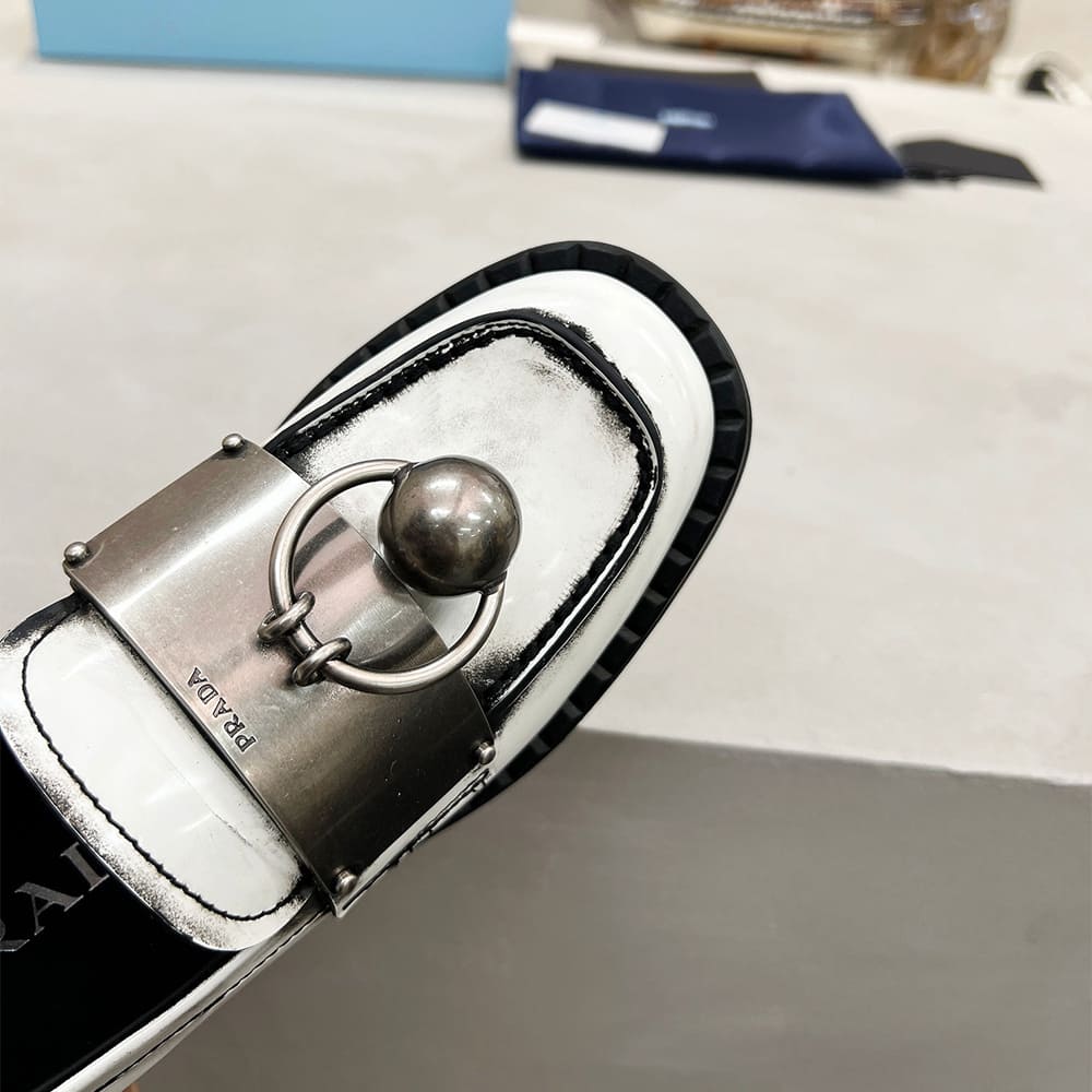 PRADA Brushed leather loafers with metal details - Top Club