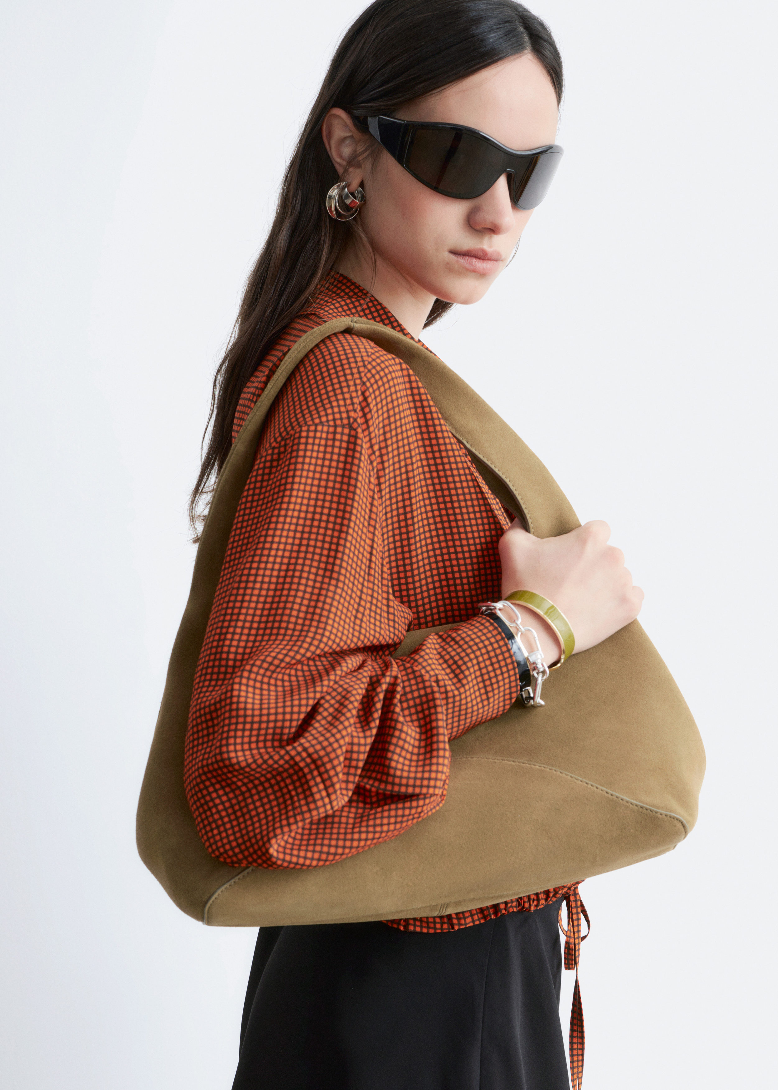 & Other Stories CHECKED DRAWSTRING SHIRT