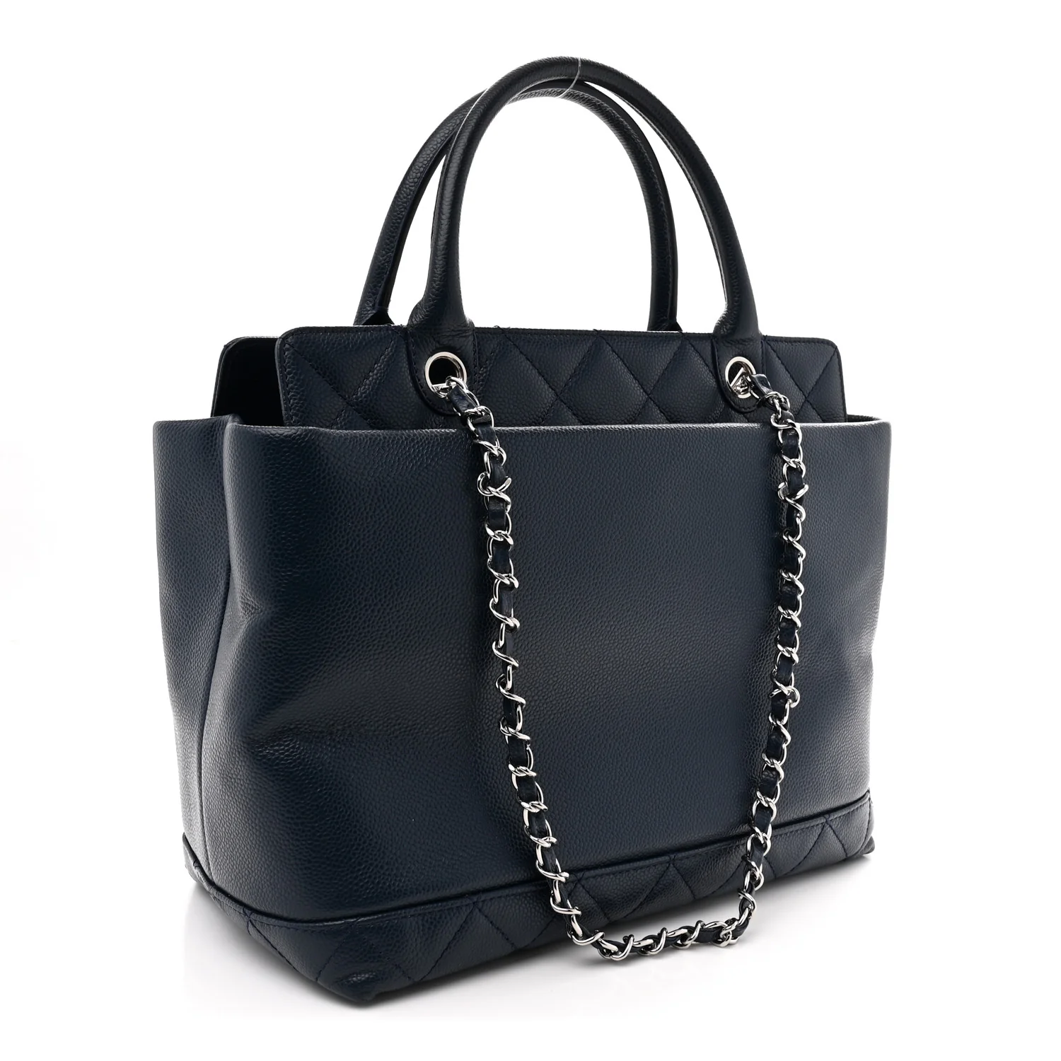 Soft Caviar CC Medium Top Handle Tote Navy Blue - Top Club