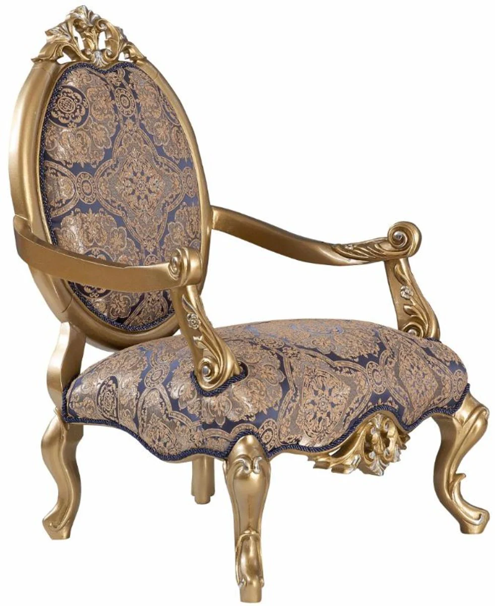 Luxury Baroque Living Room Set Blue / Gold / Silver - 2 Sofas & 2 Armchairs & 1 Coffee Table - Living Room Furniture - Noble & Magnificent