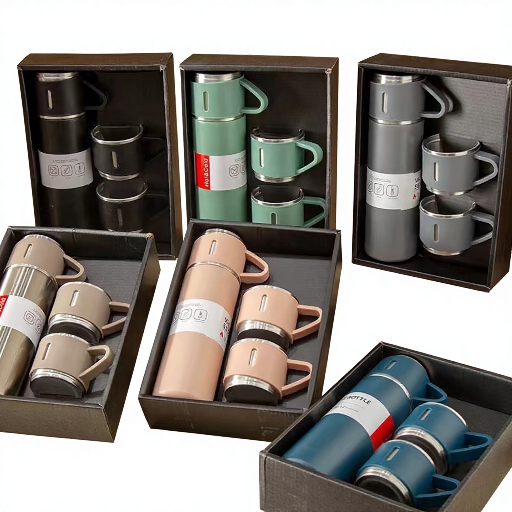 Stainless steel insulated thermos gift box set with three lids