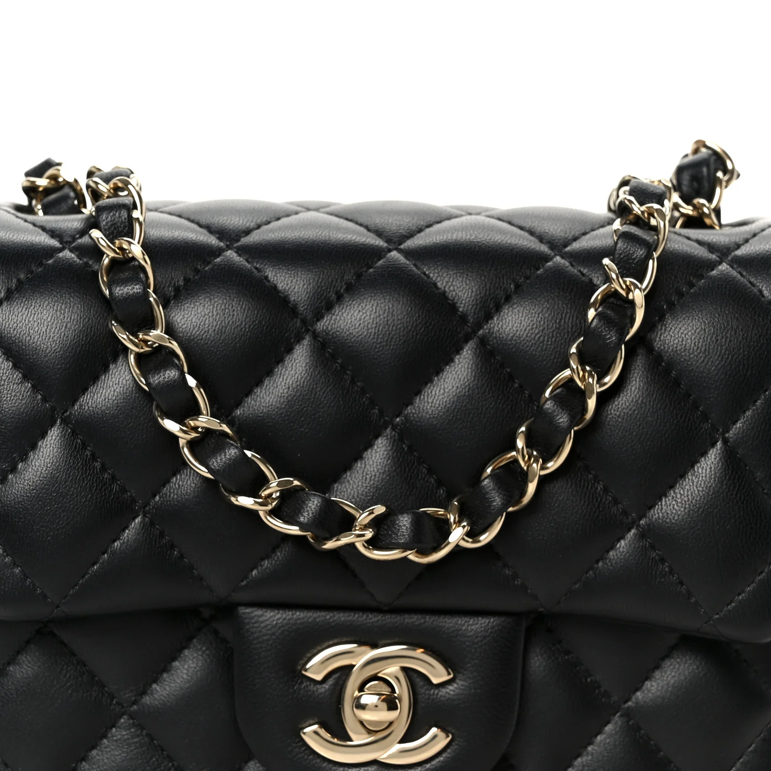 Lambskin Quilted Mini Square Flap Black - Top Club