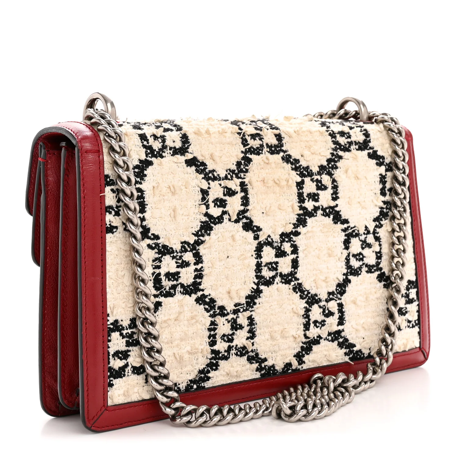 Tweed GG Monogram Small Dionysus Shoulder Bag White Black Romantic Cherry - Top Club