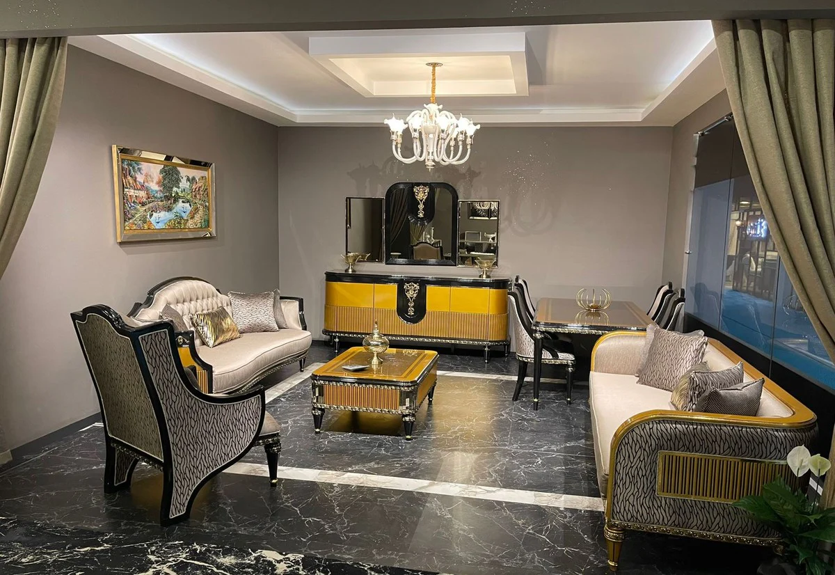 Luxury baroque coffee table gold / black / gold - magnificent living room table in baroque style - baroque style living room furniture - baroque furnishings - baroque furniture - luxury furniture in baroque style