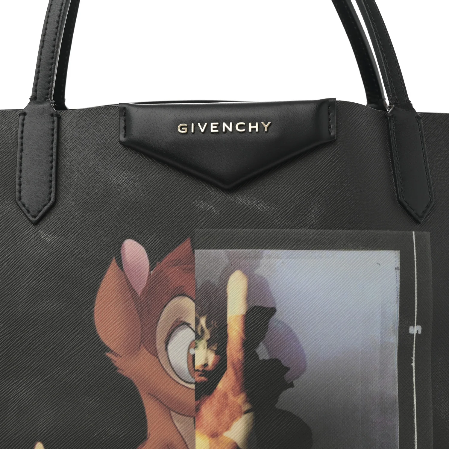 Textured Coated Canvas Bambi Print Large Antigona Tote Black - Top Club
