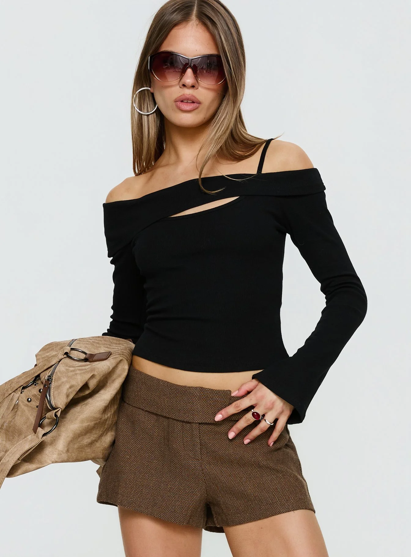 Elyana Layered Cut Out Long Sleeve Top Black