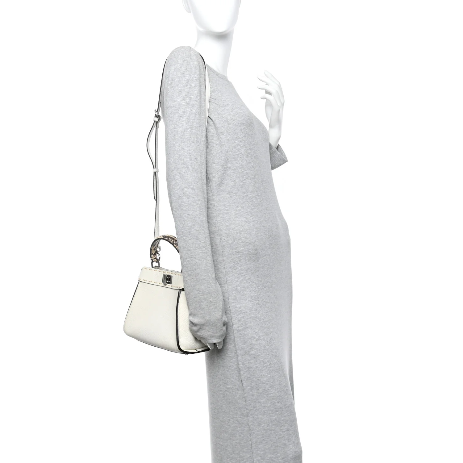 Cuoio Romano Snakeskin Selleria Mini Peekaboo Iconic Satchel White Stone