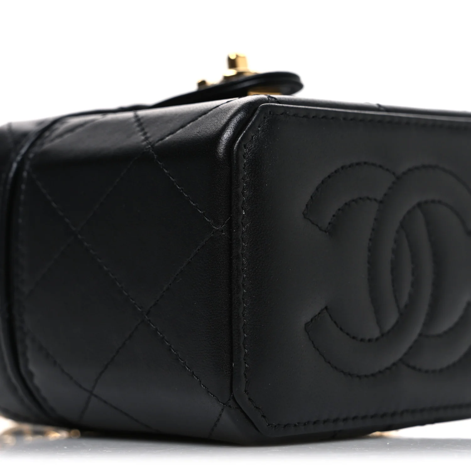 Lambskin Quilted Vanity Clutch With Chain Black - Top Club