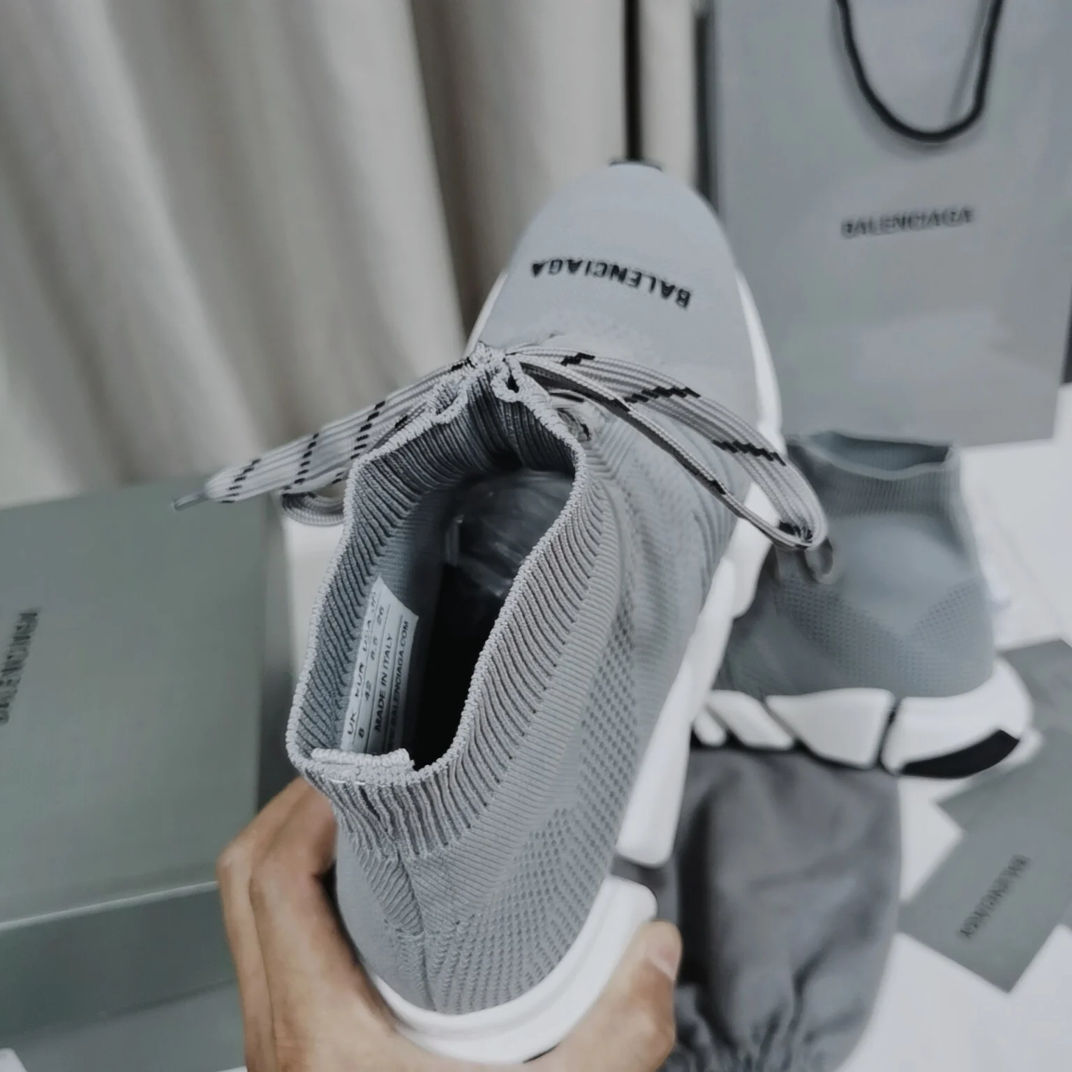 Balenciaga Unisex Grey Lace-up Sock Sneakers Fashionable Choice for Men and Women - Sneaker Replica Workshop