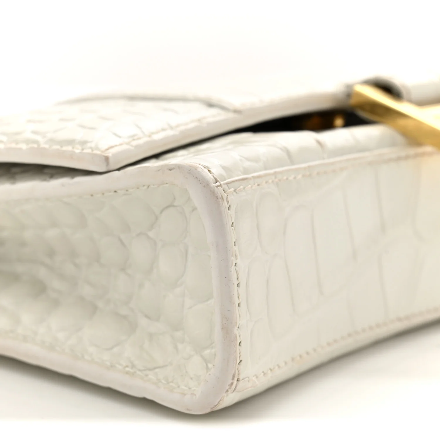 Shiny Calfskin Crocodile Embossed Hourglass Chain Bag White - Top Club