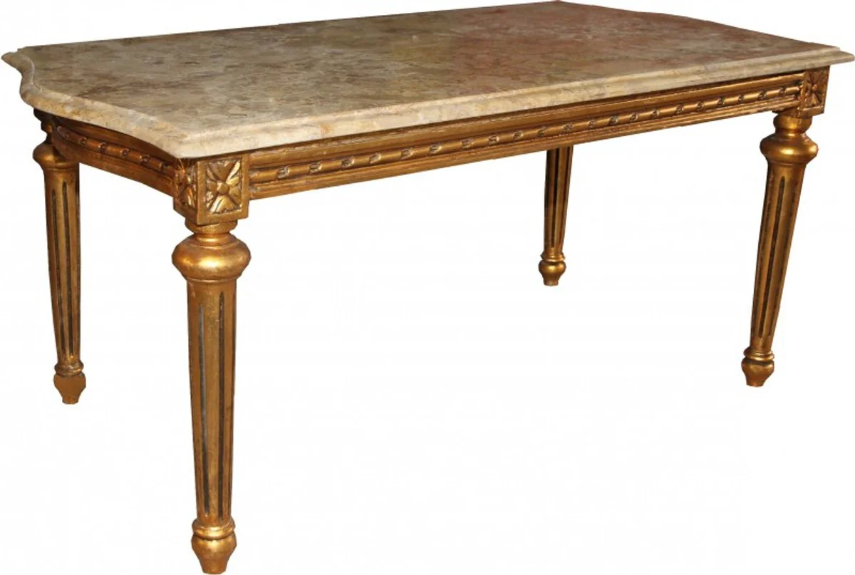 Barock Couchtisch Gold mit cremefarbener Marmorplatte 100 x 53 cm - Limited Edition