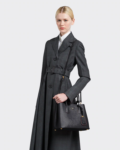 PP Small Saffiano Leather Double PP Bag in Black - Top Club