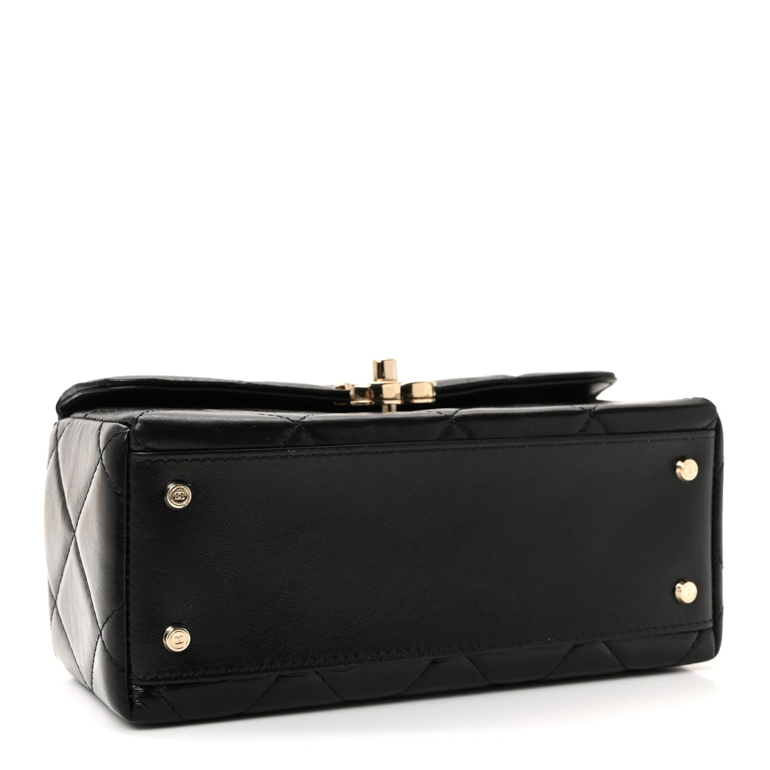 Shiny Calfskin Quilted Top Handle Box Bag Black - Top Club