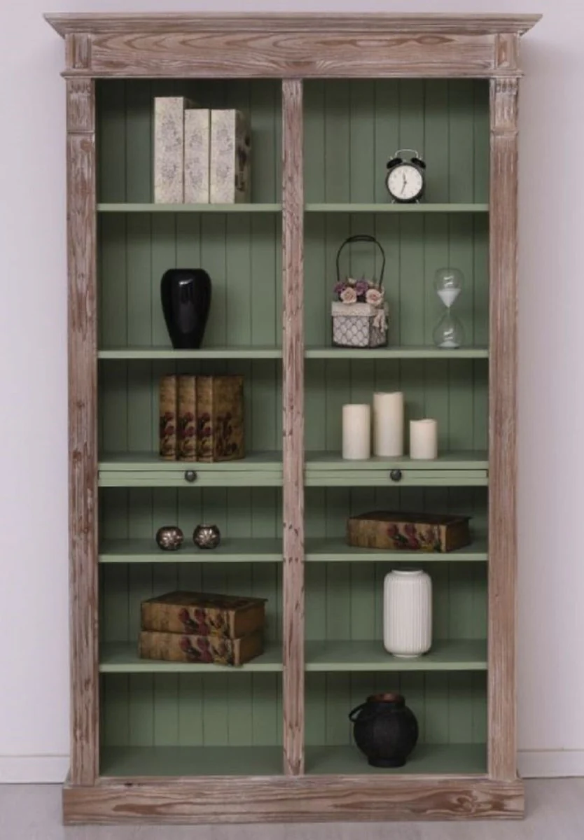 Country house style bookcase brown / green 120 x 37 x H. 197 cm - solid wood cabinet - shelf cabinet - living room cabinet - country house style furniture