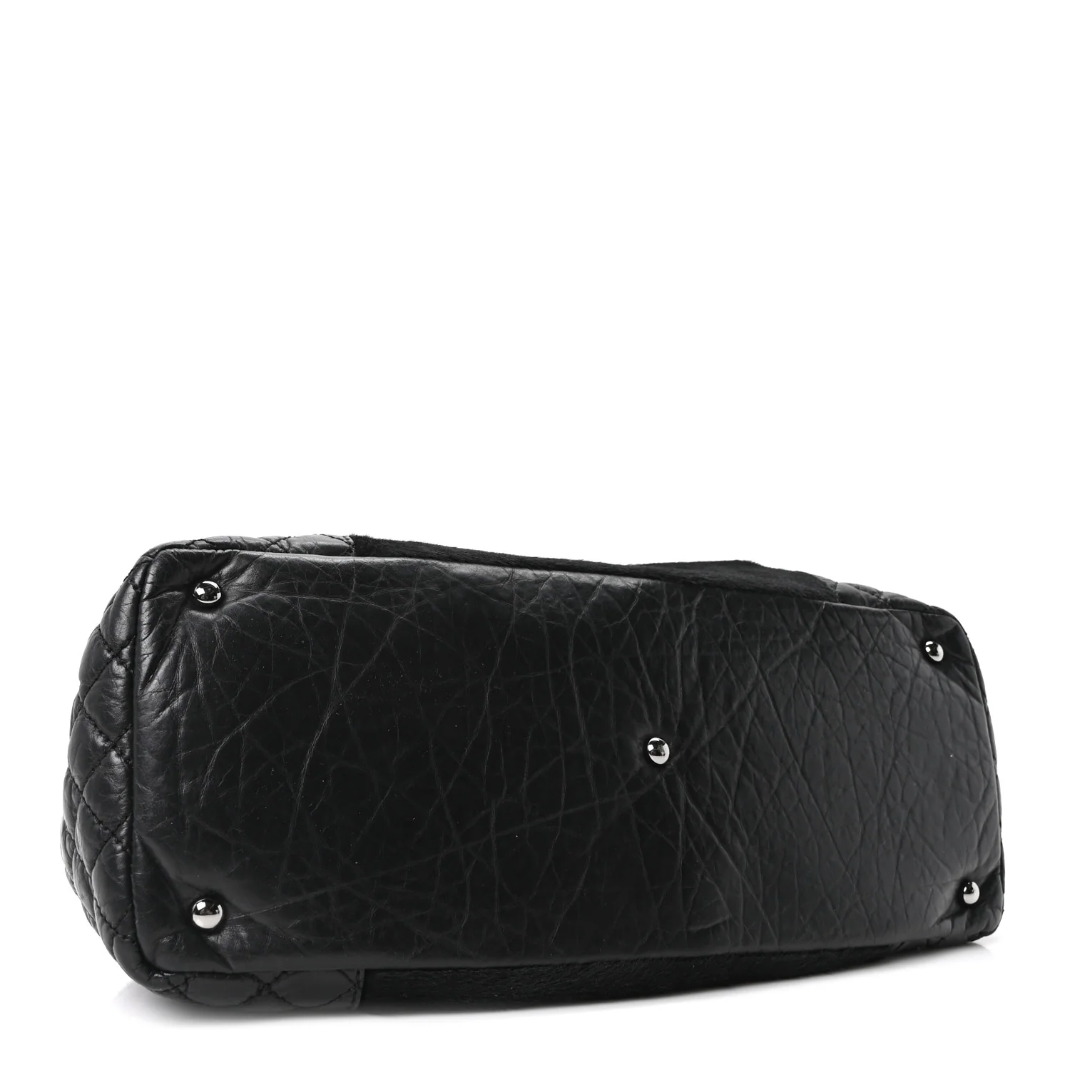 Aged Calfskin Pony Hair Quilted Small Miss Pony Drawstring Tote Black - Top Club