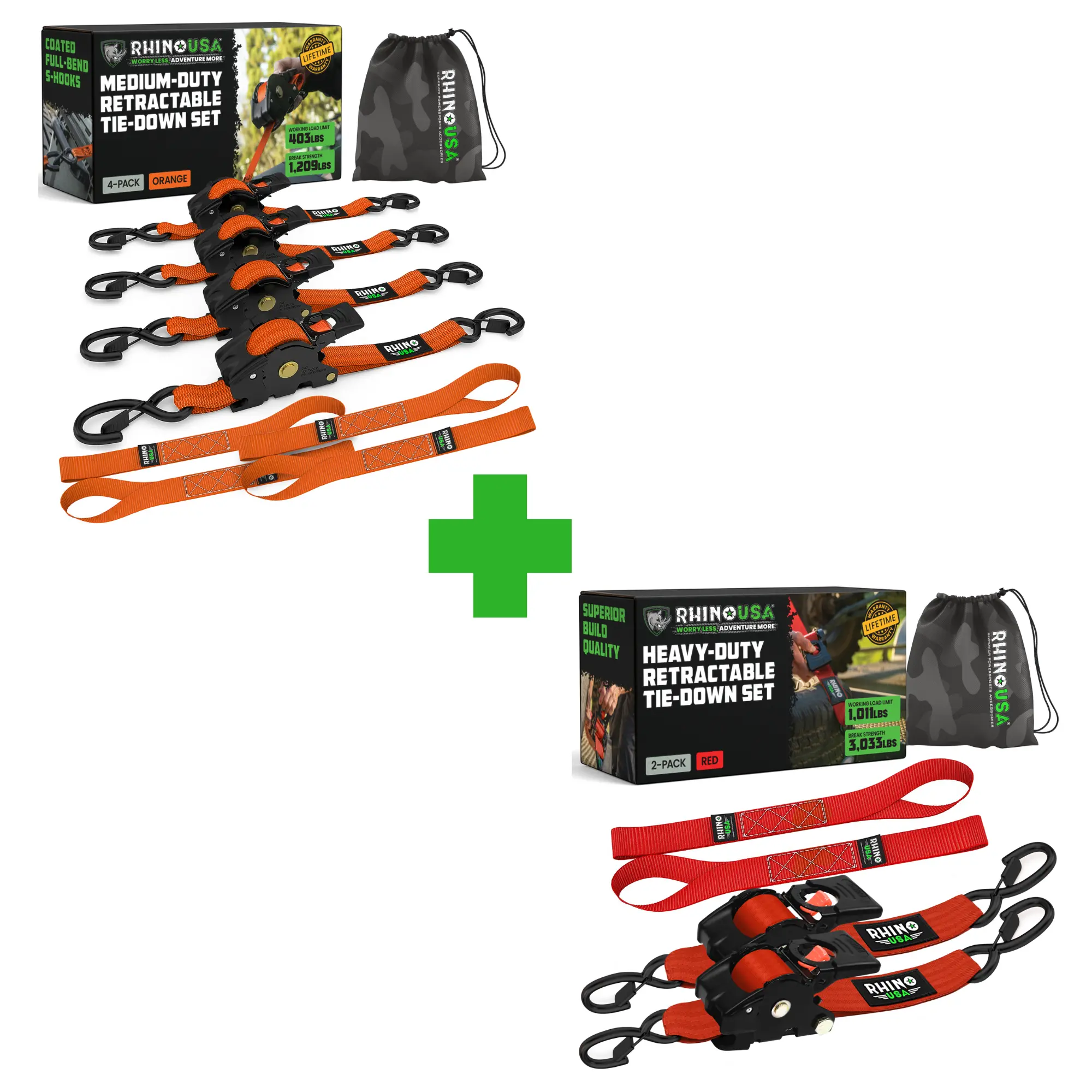 Lush's Pick - Rhino USA Retractable Ratchet Straps - 1in x 10ft (4pack) and 2in x 10ft (2pack)