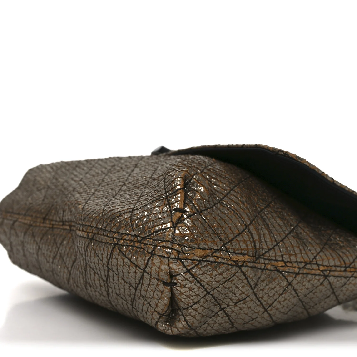 Crackled Metallic Lame Quilted Happy Partage Bag Gold - Top Club