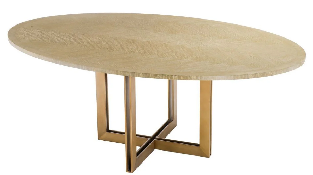 Luxury dining table natural colors / brass 200 x 120 x H. 76 cm - Oval kitchen table - Luxury dining room furniture