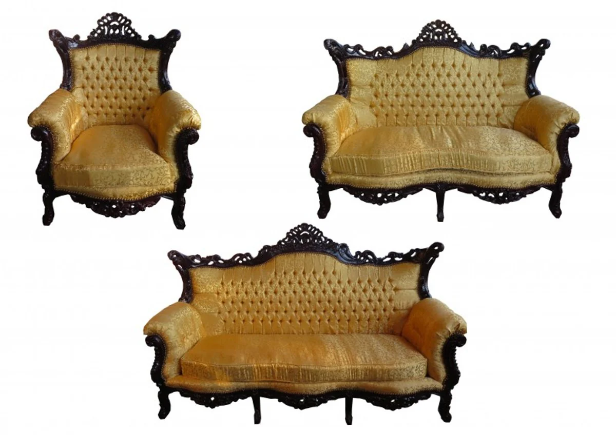 Baroque living room set Master Gold Pattern / Mahogany Brown - 3 seater sofa + 2 seater sofa + 1 armchair