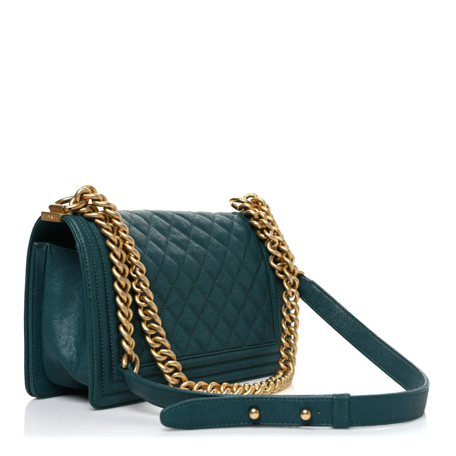 Caviar Quilted Medium Boy Flap Dark Green - Top Club