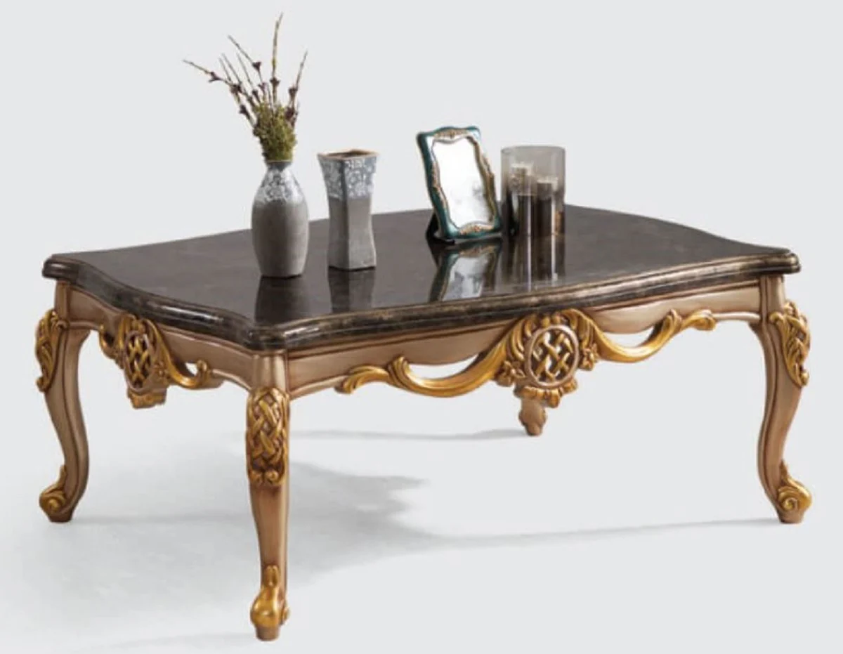 Luxury Baroque Living Room Set Blue / Silver / Gold - 2 Sofas & 2 Armchairs & 1 Coffee Table - Handcrafted Living Room Furniture in Baroque Style - Noble & Magnificent
