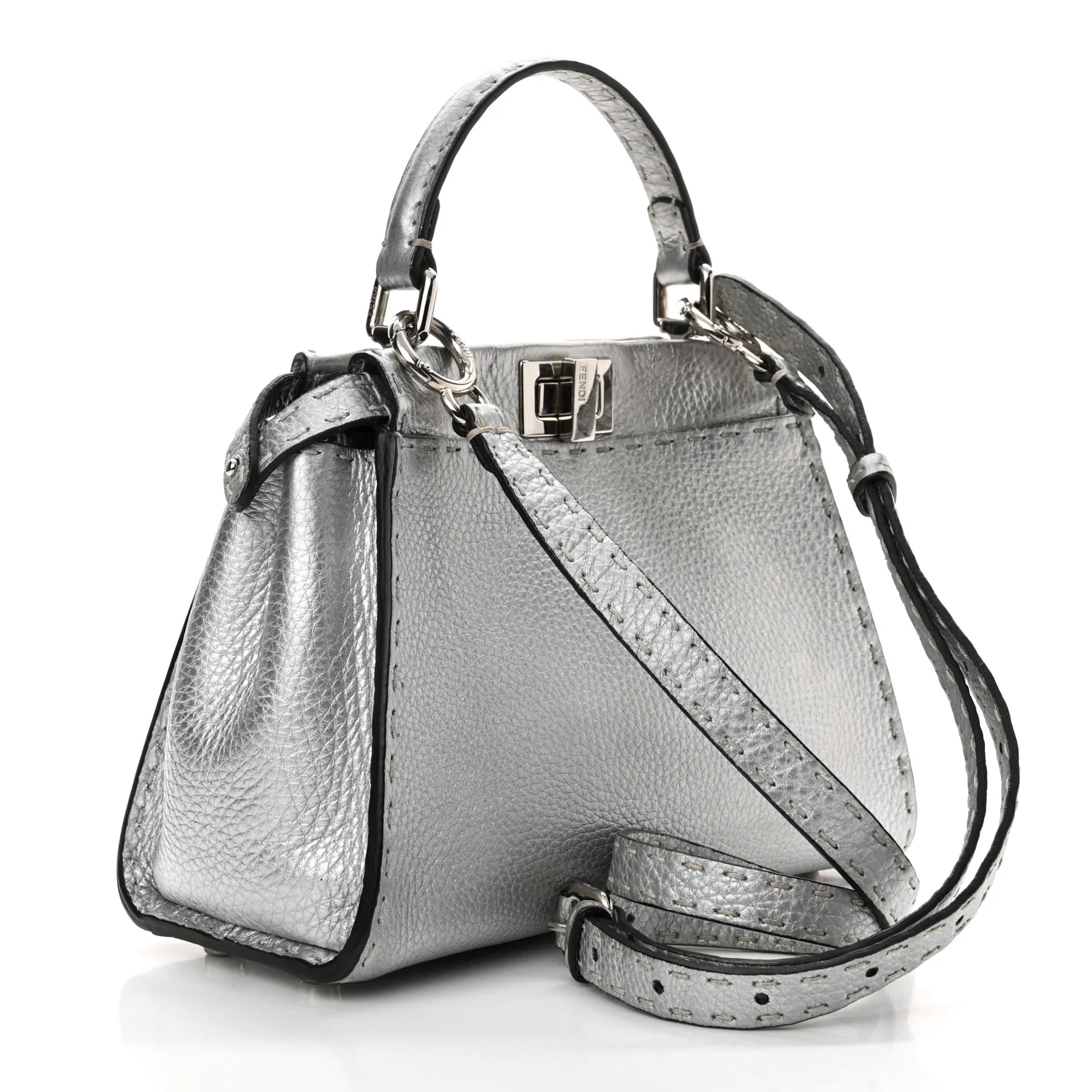 Cuoio Romano Lux Selleria Mini Peekaboo Iconic Satchel Argento - Top Club