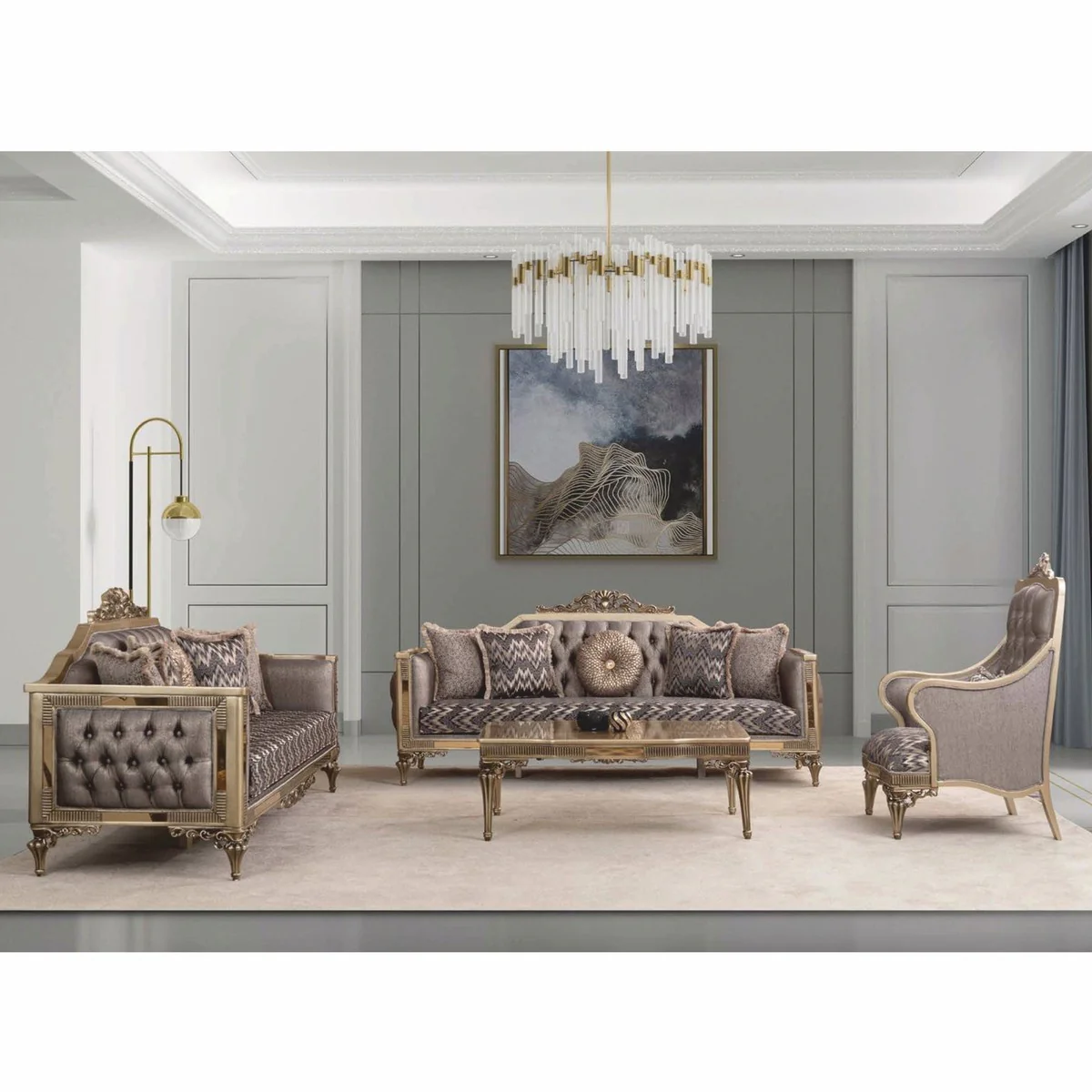 Luxury Baroque Style Living Room Furniture Set Gray / Gold - Baroque Furniture