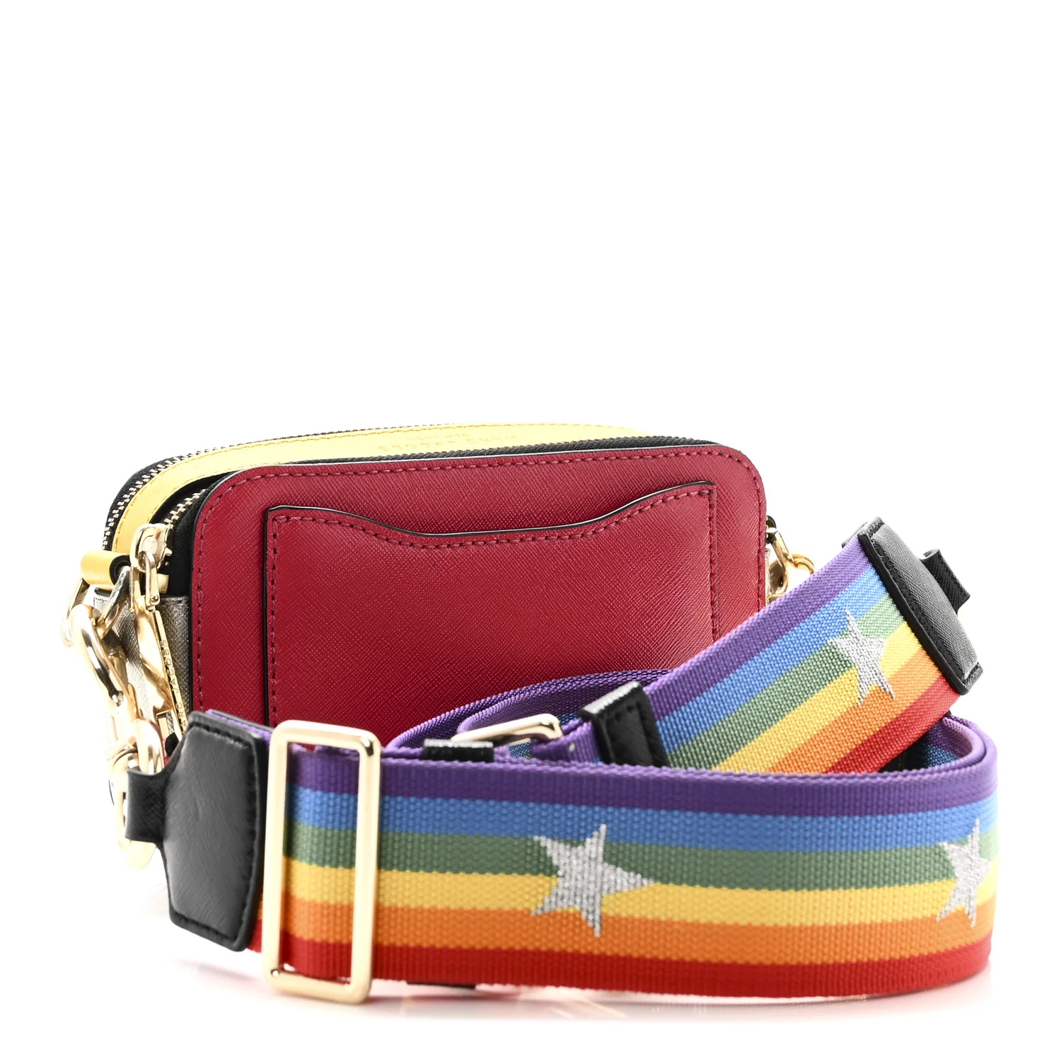 Saffiano Rainbow Strap Color Block Small Snapshot Camera Bag Pink Multicolor - Top Club