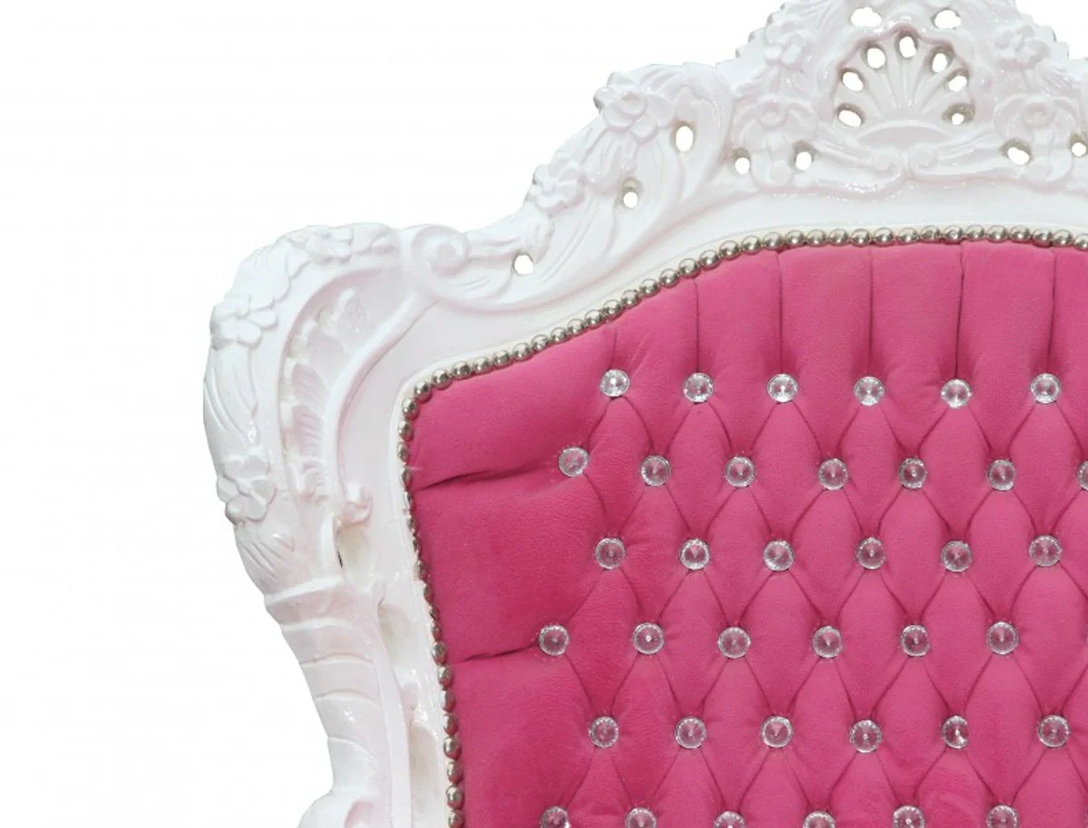 Baroque armchair King pink/white with bling bling glitter stones