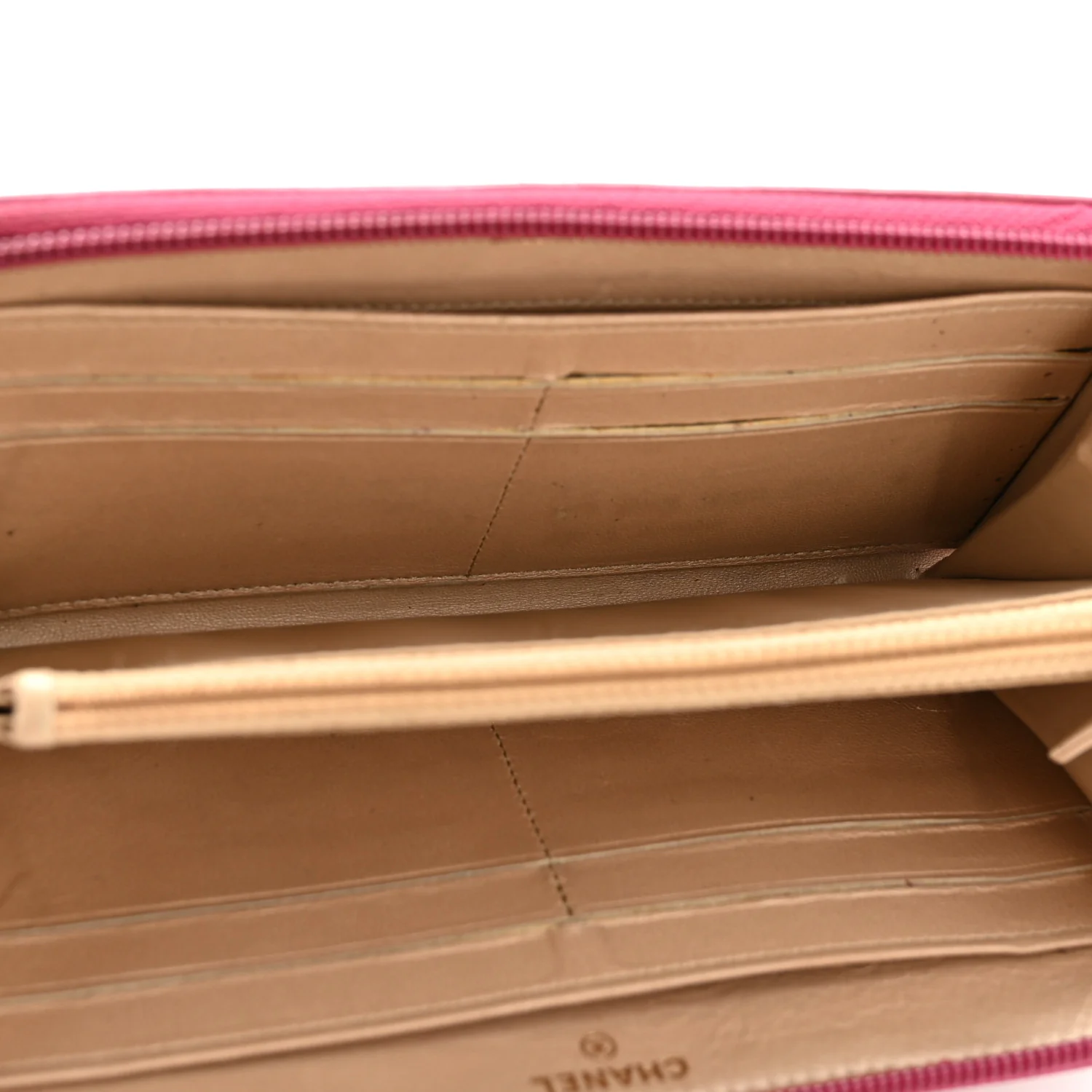 Lambskin Camellia Embossed Large Gusset Zip Around Wallet Fuchsia - Top Club