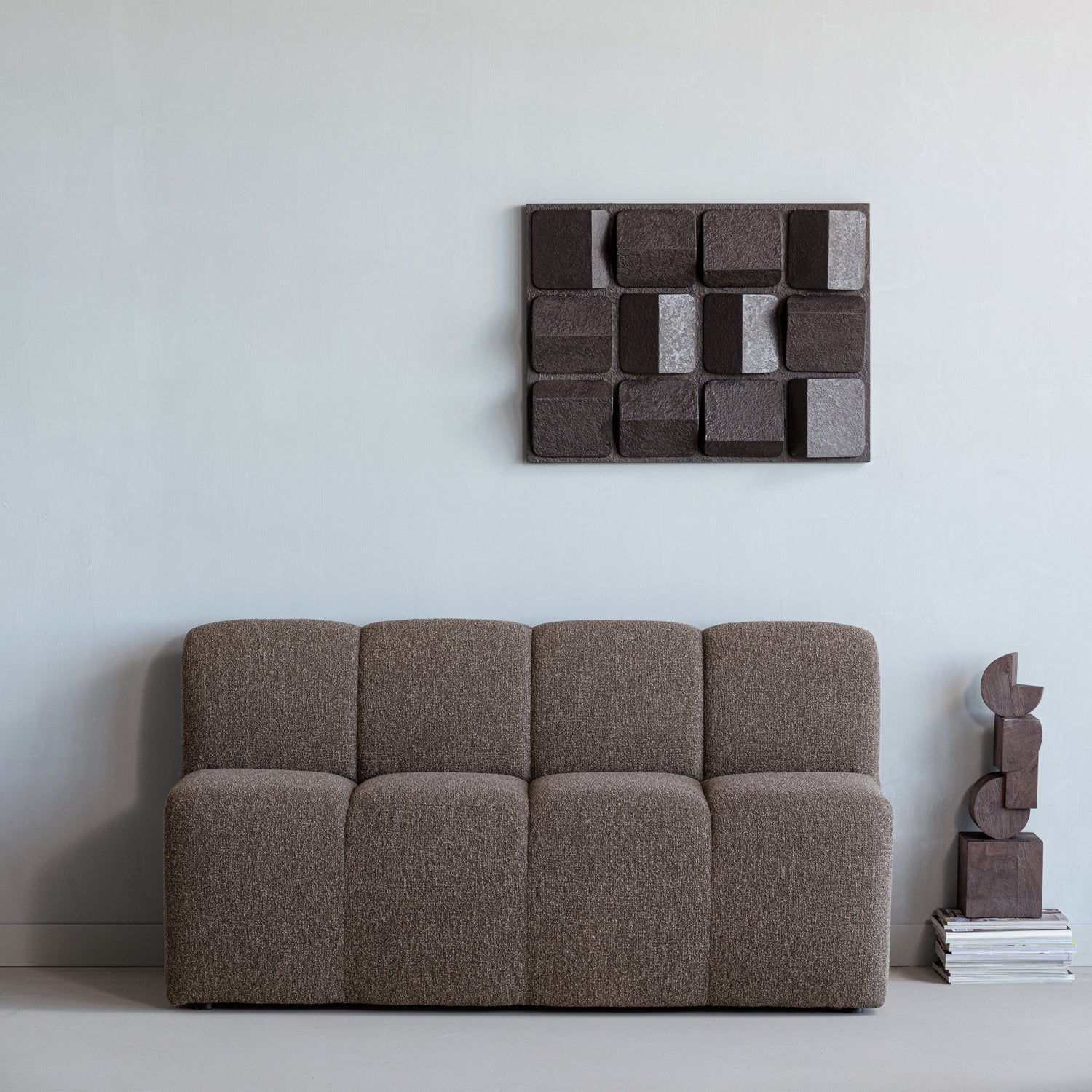 Mojo eetbank 164 cm met rugleuning boucle bruin melange