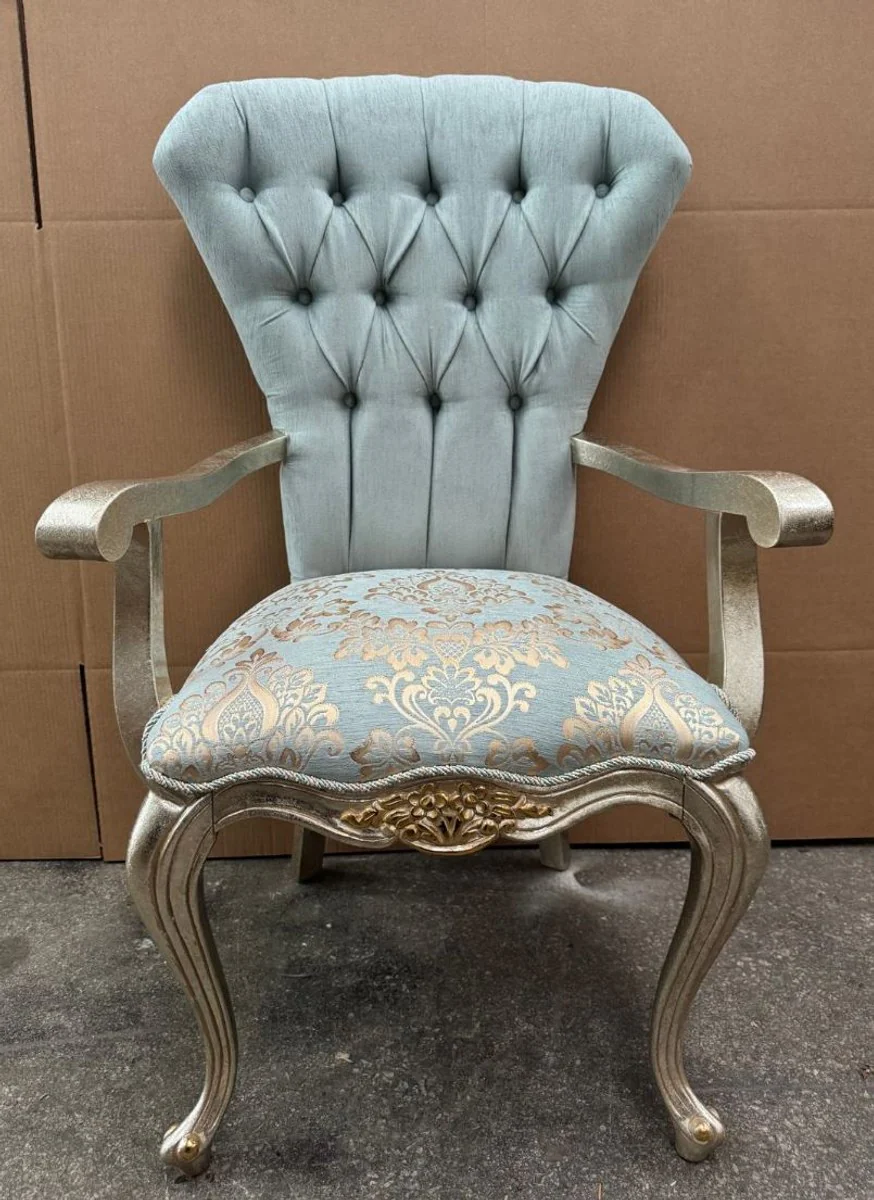 Luxury Baroque dining room chair with armrests turquoise / silver / gold - Baroque furniture