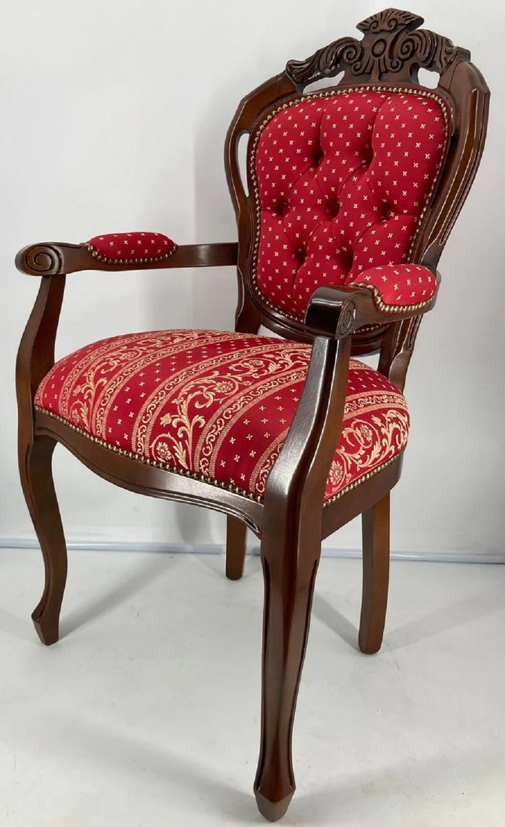 Luxury Baroque dining room chair with armrests Bordeaux red / gold / brown - Magnificent chair with an elegant pattern - Baroque dining room furniture - Luxury quality - Made in Italy